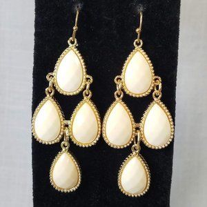 5/$5 Vintage Gold and White/Cream Faceted Chandelier Earrings